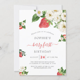 Strawberry Sweet Berry Erster Geburtstag Einladung