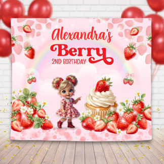 Strawberry Sweet Birthday Backdrop, Berry Sweet  Wandteppich