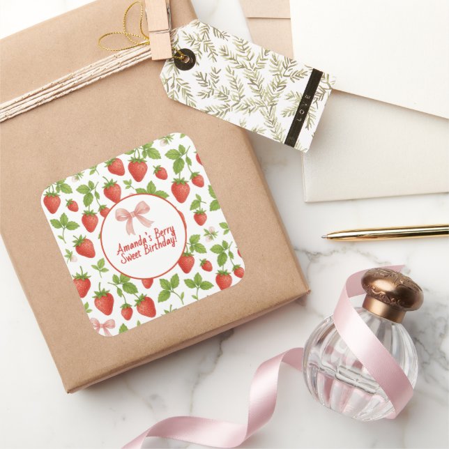 Strawberry Sweet Birthday Party - Square Sticker (Schenken)