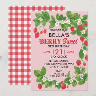Strawberry Sweet Birthday (Red & Pink) Einladung