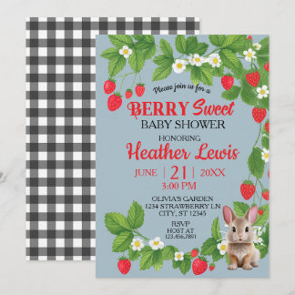 Strawberry Sweet Bunny Baby Shower (Red & Blue) Einladung
