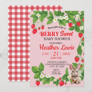 Strawberry Sweet Bunny Baby Shower (Red & Pink) Einladung