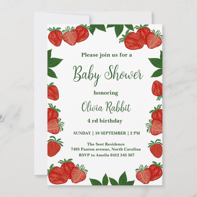 Strawberry Sweet Fruit Fresh Baby Shower Girl Einladung (Vorderseite)