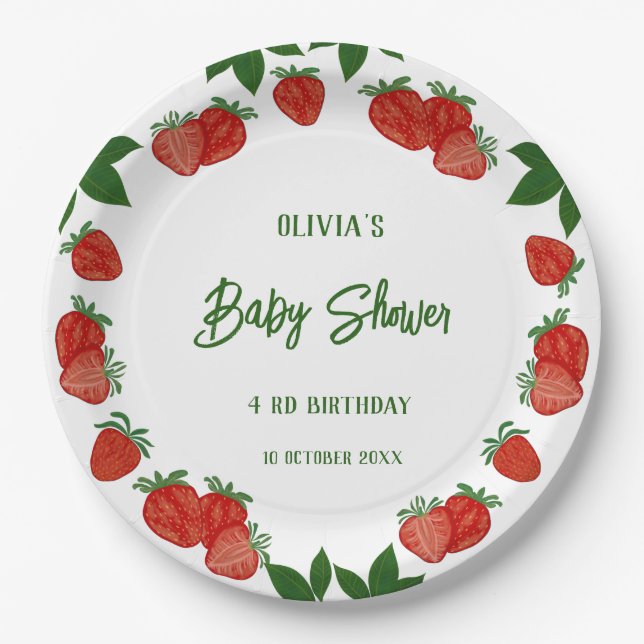 Strawberry Sweet Fruit Fresh Baby Shower Girl Pappteller (Vorderseite)