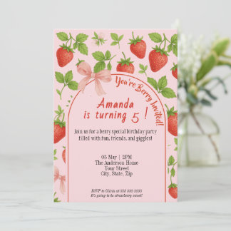 Strawberry Sweet Kindergeburtstag Einladung | Pink