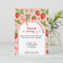 Strawberry Sweet Kindergeburtstag Einladung | Pink