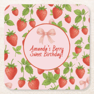 Strawberry Sweet Kindergeburtstag Party - Rechteckiger Pappuntersetzer