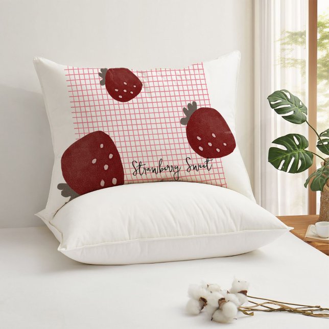 Strawberry Sweet Love – Minimal Berry Trio on Red  Lendenkissen (Von Creator hochgeladen)