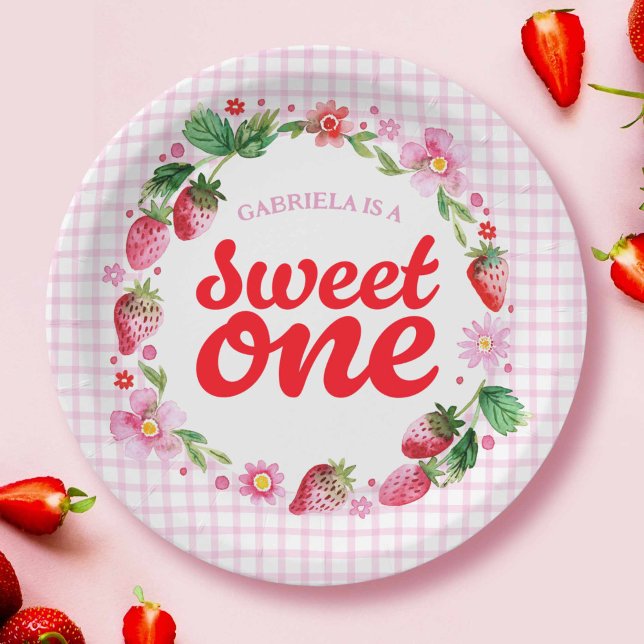 Strawberry Sweet One Berry Erster Geburtstag Pappteller (Strawberry Sweet One Berry First Birthday Paper Plates)