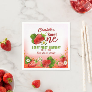 Strawberry Sweet ONE erste Geburtstagsparty Serviette