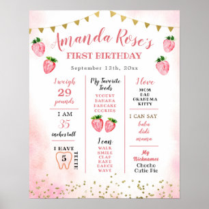 Strawberry Sweet One First Birthday Sign Poster