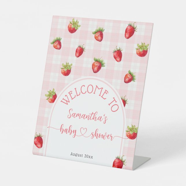 Strawberry Sweet Rustic Welcome Baby Girl Dusche Sockelschild (Vorderseite)