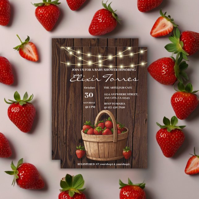 Strawberry Sweet Wood Basket Baby Dusche Einladung (Von Creator hochgeladen)