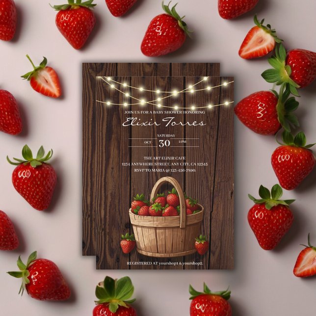 Strawberry Sweet Wood Basket Baby Dusche Einladung (Von Creator hochgeladen)