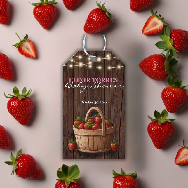 Strawberry Sweet Wood Basket Baby Dusche Geschenkanhänger (Von Creator hochgeladen)