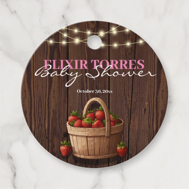 Strawberry Sweet Wood Basket Baby Dusche Geschenkanhänger (Vorderseite)