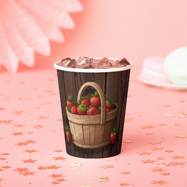 Strawberry Sweet Wood Basket Baby Dusche Pappbecher (Insitu)