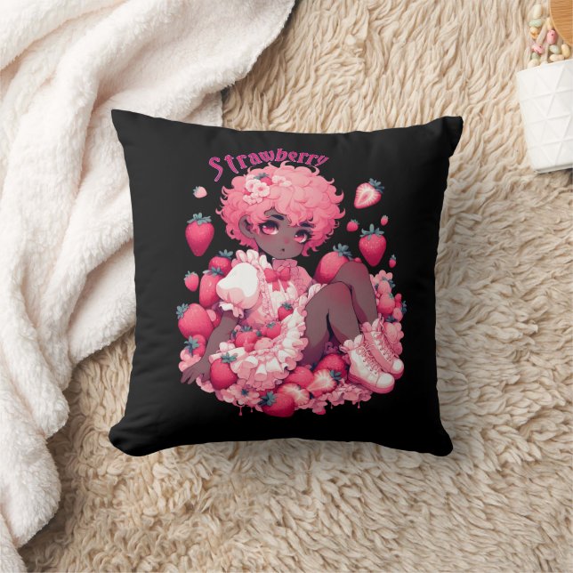 Strawberry Sweetheart: Dunkle Hautfembolie Kissen (Decke)