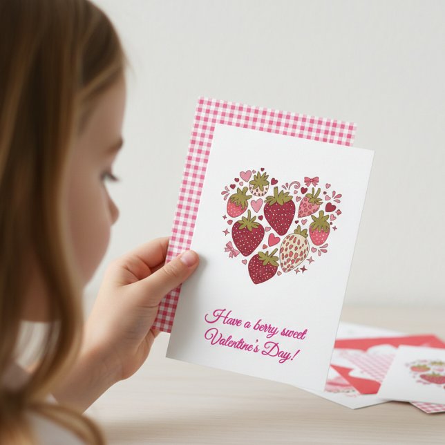 Strawberry Sweetheart Valentines Day Card for Kids Mitteilungskarte (Have a berry sweet Valentine’s Day!)
