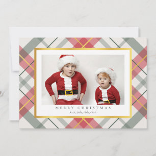 Strawberry Tartan Kariert Imitats Gold Weihnachtsk Feiertagskarte