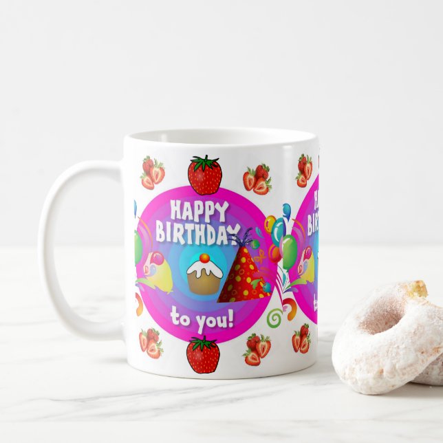 Strawberry Tasse Happy Birthday Tasse (Mit Donut)