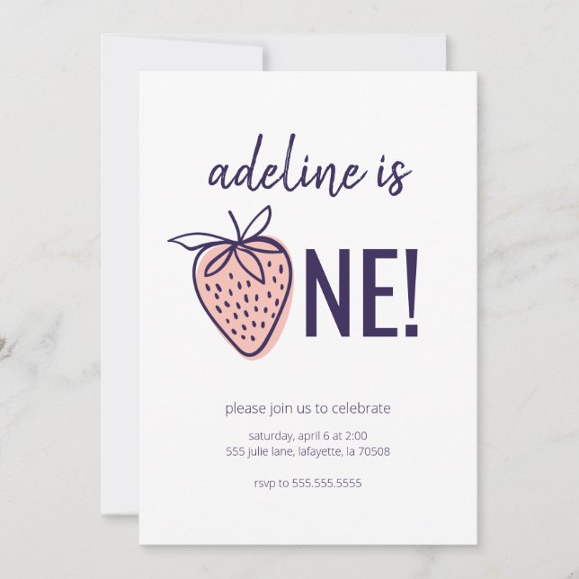 Strawberry Thema Erste Geburtstagsparty Einladunge Einladung (Vorderseite)