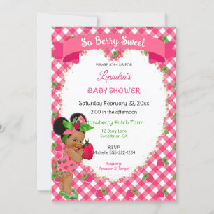 Strawberry Theme Baby Girl Gingham Pink Green Einladung