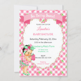 Strawberry Theme Baby Girl Gingham Pink Mint Einladung