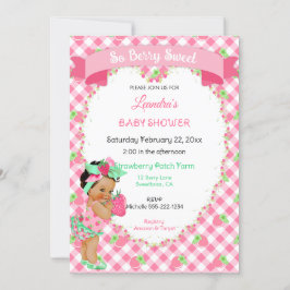 Strawberry Theme Baby Girl Gingham Pink Mint Einladung