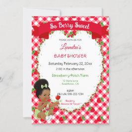 Strawberry Theme Baby Girl Gingham Red Green Einladung