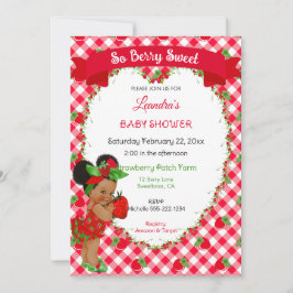 Strawberry Theme Baby Girl Gingham Red Green Einladung