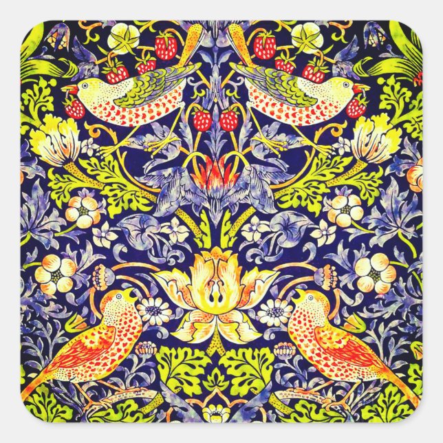 Strawberry Thief Birds William Morris Quadratischer Aufkleber (Vorderseite)