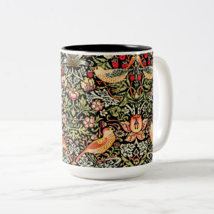 Strawberry Thief Black background William Morris Zweifarbige Tasse