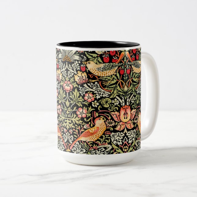 Strawberry Thief Black background William Morris Zweifarbige Tasse (VorderseiteRechts)