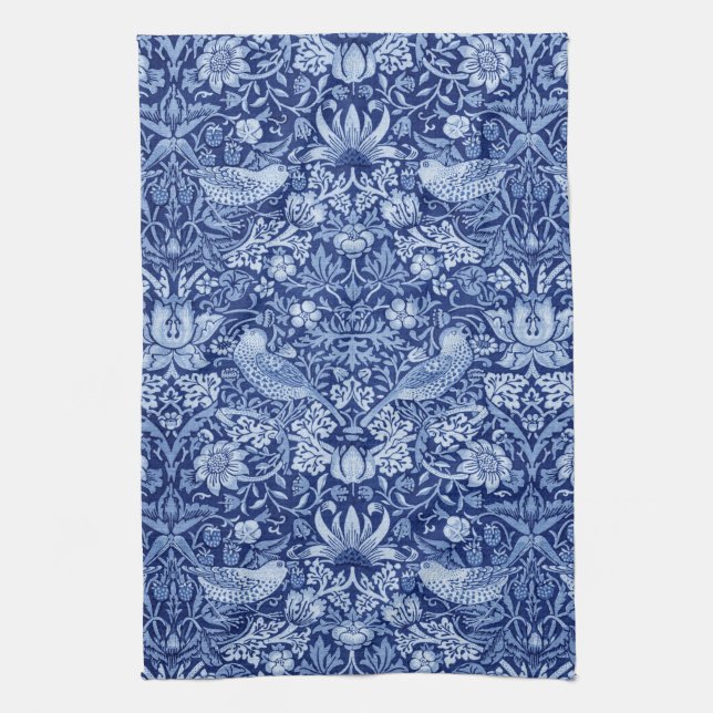 Strawberry Thief Blue Monotone, William Morris Geschirrtuch (Vertikal)