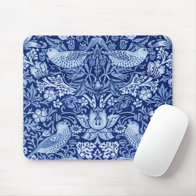 Strawberry Thief Blue Monotone, William Morris Mousepad (Mit Mouse)