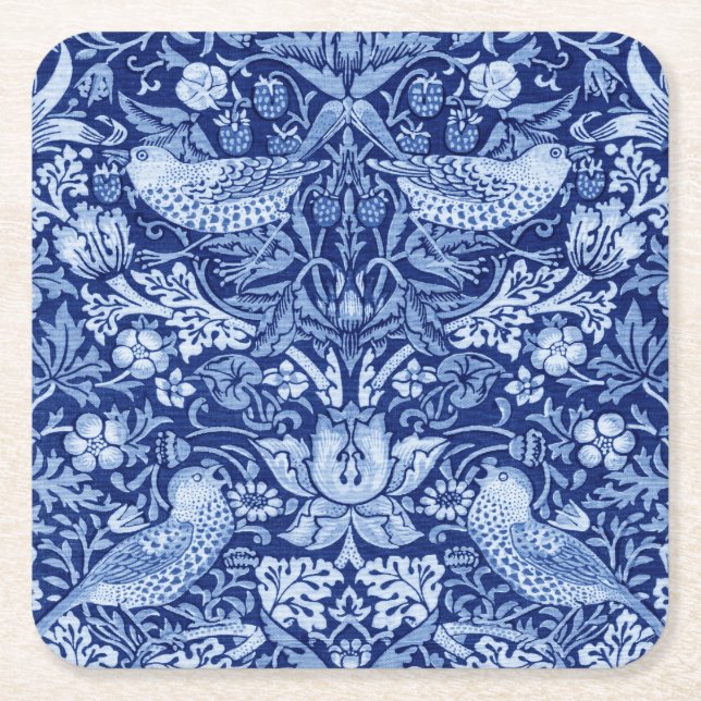 Strawberry Thief Blue Monotone, William Morris Rechteckiger Pappuntersetzer (Vorderseite)