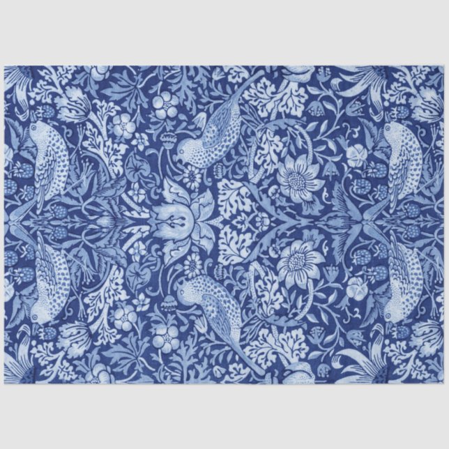 Strawberry Thief Blue Monotone, William Morris Seidenpapier (Vorderseite)