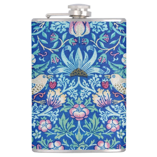 Strawberry Thief Blue, William Morris Flask Flachmann (Vorderseite)