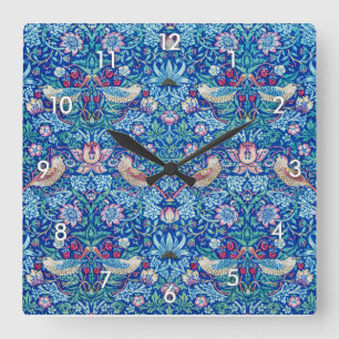 Strawberry Thief Blue, William Morris Quadratische Wanduhr