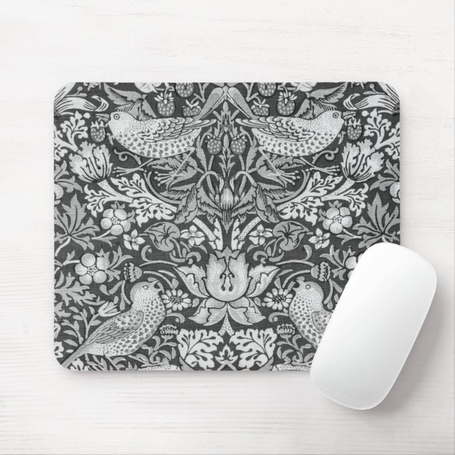 Strawberry Thief Gray, William Morris Mousepad (Mit Mouse)