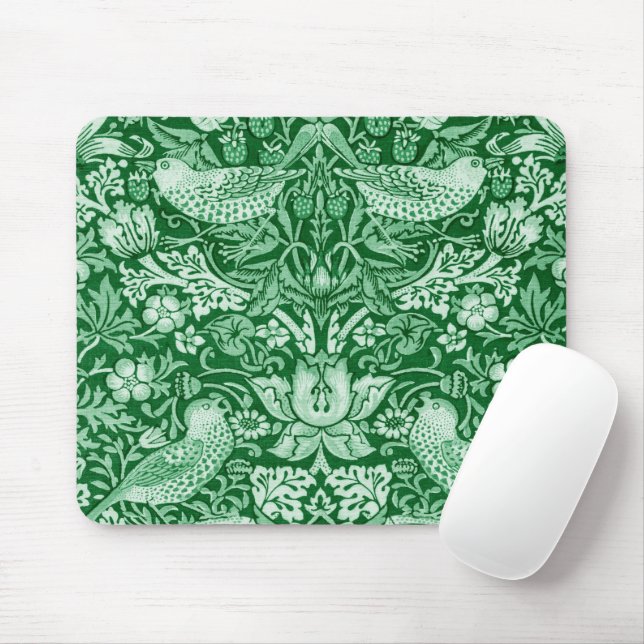 Strawberry Thief Green, William Morris Mousepad (Mit Mouse)