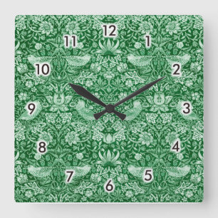 Strawberry Thief Green, William Morris Quadratische Wanduhr