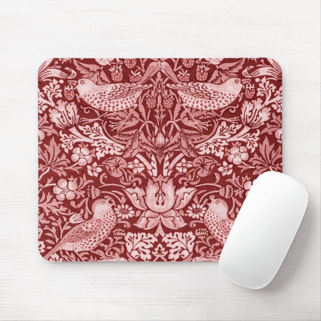 Strawberry Thief Maroon, William Morris Mousepad (Mit Mouse)