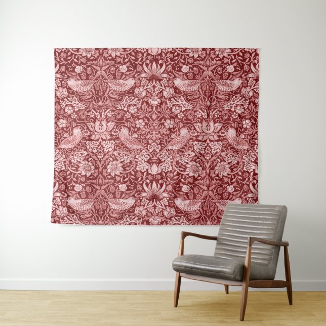 Strawberry Thief Maroon, William Morris Wandteppich (Beispiel (Horizontal))