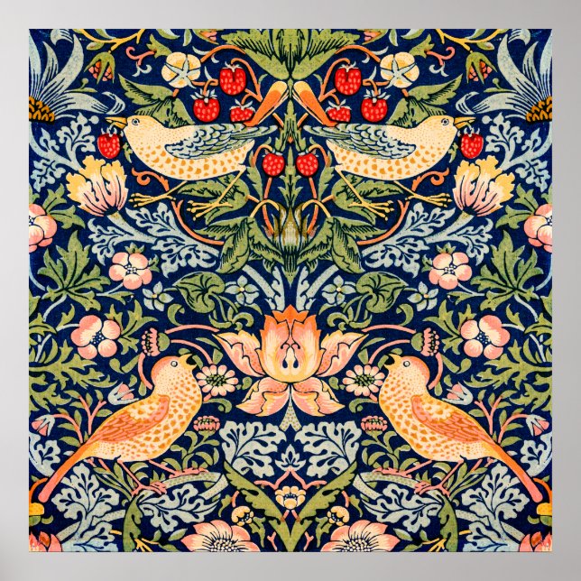 Strawberry Thief Pattern Poster von William Morris (Vorne)