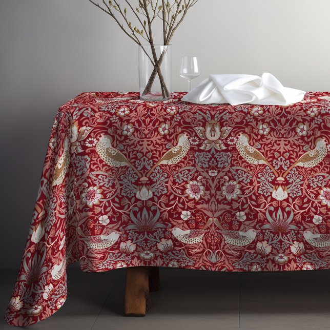 Strawberry Thief Red William Morris Floral Pattern Tischdecke (Von Creator hochgeladen)