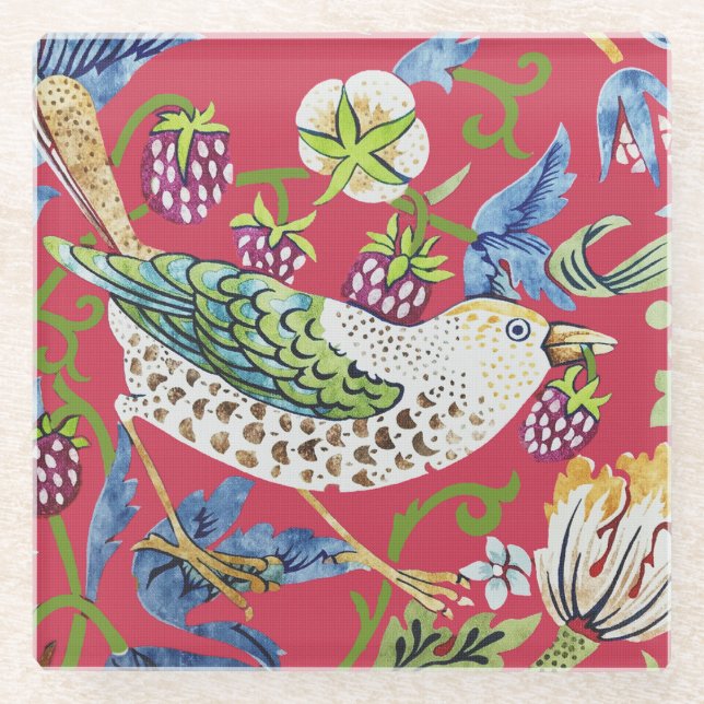 Strawberry Thief William Morris Glasuntersetzer (Vorderseite)