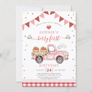 Strawberry Truck Sweet Berry Erster Geburtstag Einladung