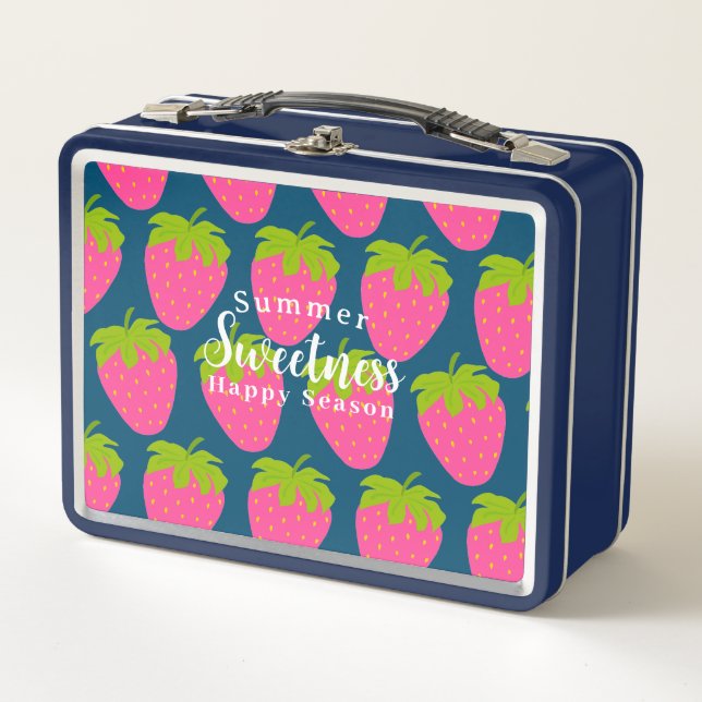 Strawberry Turquoise Blue Metal Lunch Box (Vorderseite)
